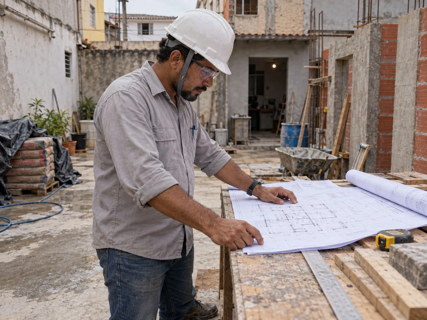 Rafael analisando o projeto durante uma visita técnica no Rio de Janeiro.